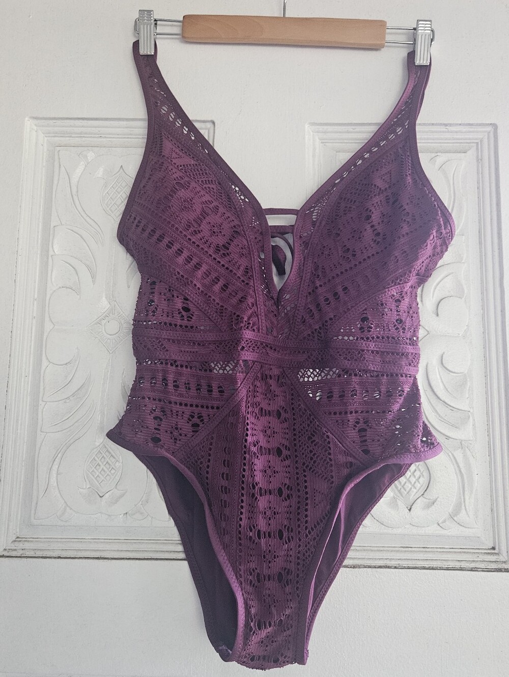 BECCA Women's One-Piece Swimsuit in Plum Crochet Medium